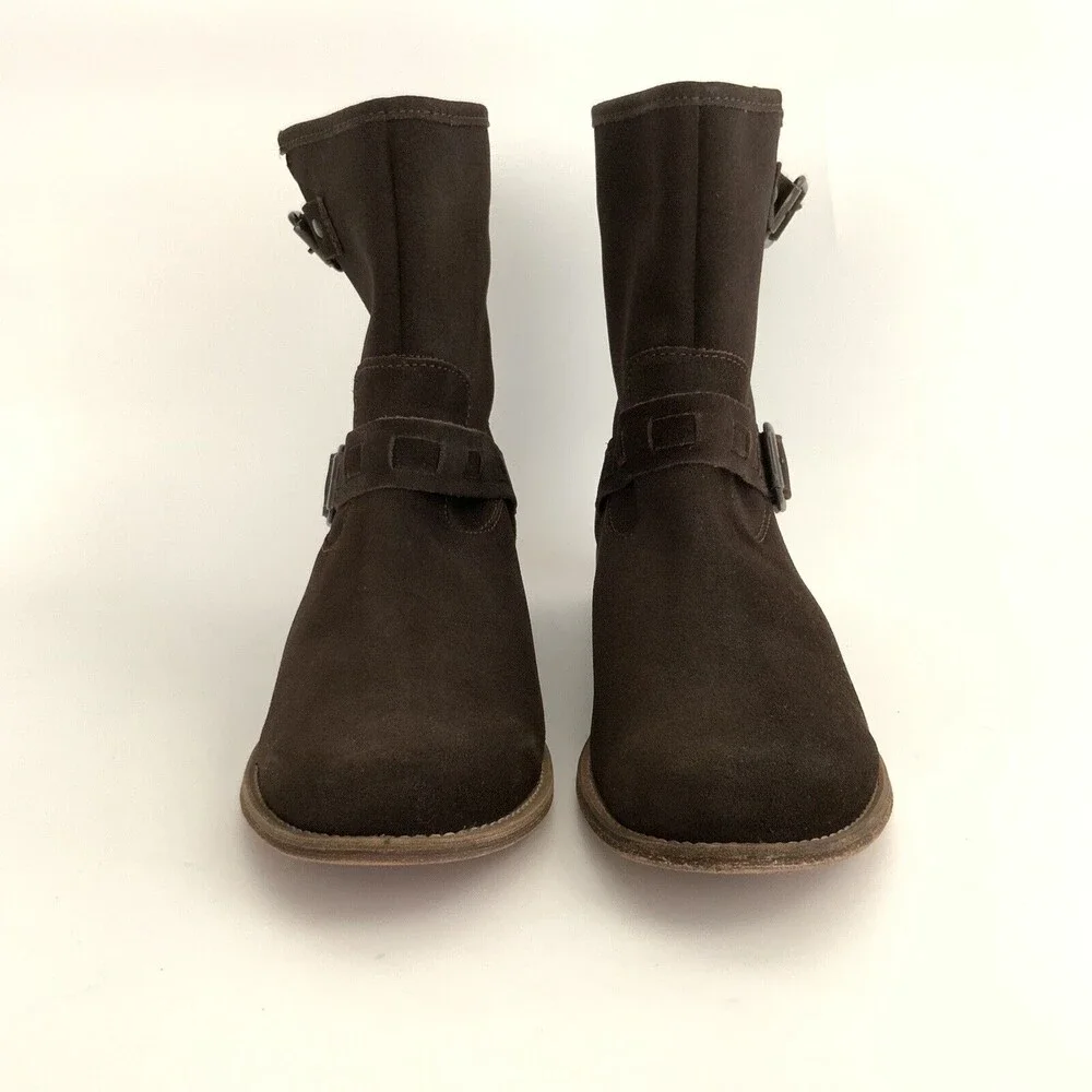 Fitzwell Leather Ankle Boots Brown Double Buckle Zip Back 10